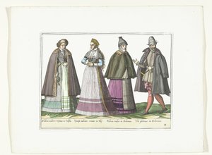 Drie vrouwen en een man gekleed volgens de Duitse mode, ca. 1580