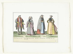 Drie vrouwen en een man gekleed volgens de Duitse mode, ca. 1580 door Anonymous