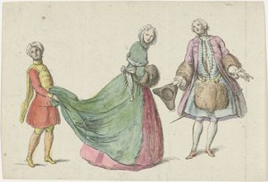 Elegante man en vrouw met zwarte page Modes de février-mars 1729 Mercure de France (serietitel)