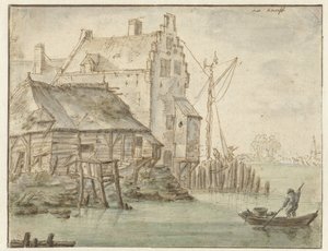 Enige huizen aan een rivier