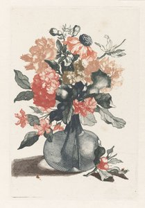 Vijf prenten van bloemen in glazen vazen door Anonymous