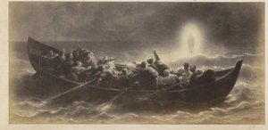 Fotoreproductie van (vermoedelijk) een prent van apostelen die Christus over het water zien lopen