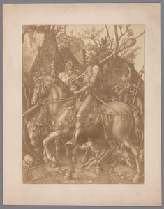 Fotoreproductie van de gravure Ridder, Dood en Duivel door Albrecht Dürer door Anonymous
