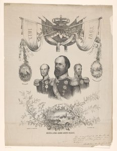Gedenkplaat ter gelegenheid van Nederlands 50-jarig onafhankelijkheid met portretten van Koningen Willem I, II en III