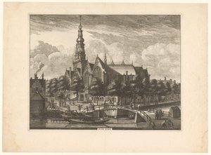Gezicht op de Oude Kerk te Amsterdam vanaf de Oudezijds Voorburgwal door Anonymous