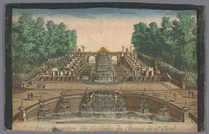 Gezicht op de cascades van de tuin van het Château de Saint-Cloud