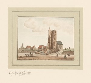 Gezicht op de ingestorte toren te Egmond aan Zee door Anonymous