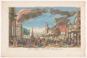 Gezicht op de inname en plundering van Bergen op Zoom door de Fransen in 1747