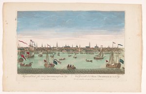 Gezicht op de stad Amsterdam gezien vanaf het IJ