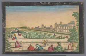 Gezicht op de tuin en het Palais de Fontainebleau