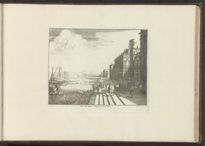 Gezicht op een kade in Venetië met de leeuw van San Marco op een zuil