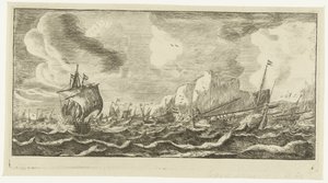 Haringbuizen op zee (Zeegezichten en afbeeldingen van schepen) door Anonymous