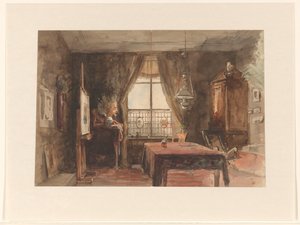 Interieur van een schildersatelier