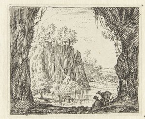 Italianiserend landschap met geiten bij een rivier door Anonymous