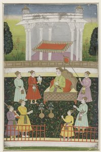 Jahangir zittend op een troon