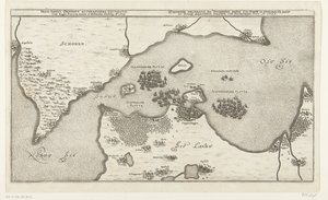 Kaart van de zeeslag tussen de Zweedse en Deense vloten in de Belt, 1644
