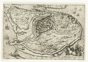 Kaart van het eiland Voorne en plattegrond van Brielle, 1572