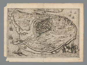 Kaart van het eiland Voorne en plattegrond van Brielle, 1572 (Briel) door Anonymous