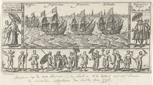 Kopie naar de oorspronkelijke titelprent voor Houtmans Journael vande reyse der Hollandtsche schepen ghedaen in Oost Indien,1598