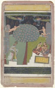 Krishna en Twee Vrouwen in een Tuin