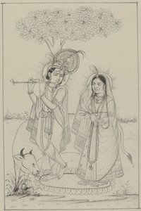 Krishna, die op een fluit speelt, en Radha door Anonymous