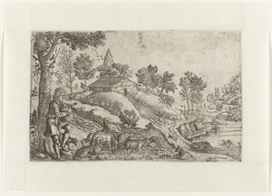 Landschap met doedelzak spelende herder door Anonymous
