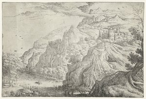 Landschap met kasteel en rivier door Anonymous