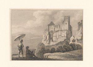 Landschap met man die een ruïne tekent door Anonymous