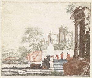 Landschap met twee Romeinse ruïnes