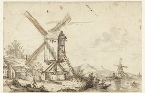 Landschap met twee windmolens