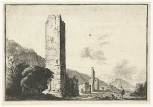 Landschap met vierkante toren