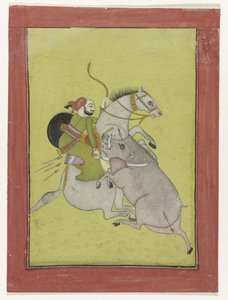 Maharao Umed Singh of Bundi, een wild zwijn dodend door Anonymous