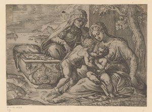 Maria met het Christuskind, Johannes de Doper en Elisabet door Anonymous