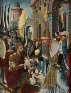 Ontmoeting van Abraham en Melchizedek (binnenkant, linker vleugel van een drieluik) door Anonymous