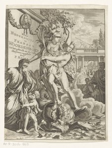 Minerva vertrapt vuurspuwend zeemonster door Anonymous