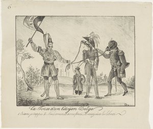 Opstandige Belg houdt de Nederlanders aan de ketting, 1830 door Anonymous