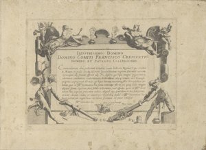 Ornamenteel cartouche met opdracht aan de schilder Francesco Crescenzi door Anonymous