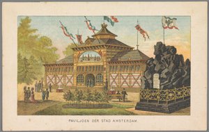 Paviljoen van de stad Amsterdam op de Wereldtentoonstelling in Amsterdam, 1883 (series title on object) door Anonymous