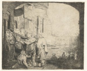 Petrus en Johannes genezen de kreupele bij de tempelpoort door Anonymous