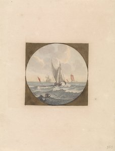 Platbodem met witte zeilen