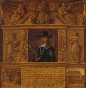 Portret van Karel I, koning van Engeland, in een lijst met allegorische figuren en historische voorstellingen door Anonymous