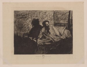 Portret van Charles Meryon zittend in bed