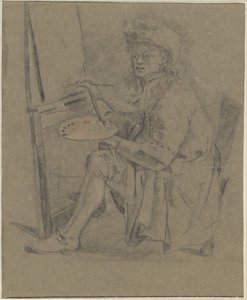 Portret van Thomas Wijck, voor zijn schildersezel
