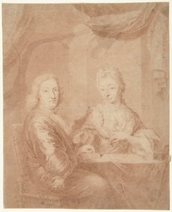 Portret van een man en vrouw aan een tafel