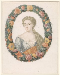 Portret van een vrouw in bloemenkrans door Anonymous