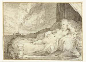 Putto liggend op een bank
