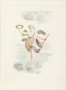 Putto met lauwerkrans en loftrompet door Anonymous