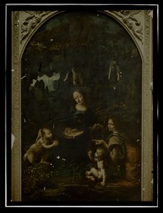 Reproductie van Leonardo da Vinci, Maagd op de rotsen, Louvre