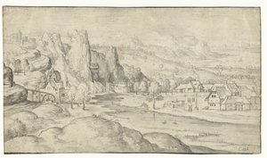 Rivierlandschap met watermolen en steile rotsen
