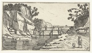 Rotslandschap met pad langs rivier door Anonymous